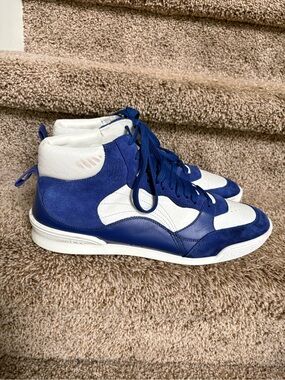 Jimmy Choo Men’s Blue and White High-Top Leather Sneakers